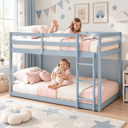 Solid Wood Bunk Bed, Sesslife Twin over Twin Bunk Bed with Guardrails & Ladder, Non-Toxic Finish, Easy Assembly, Gray