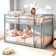 Solid Wood Bunk Bed for Kids, Sesslife Twin over Twin Bunk Bed with Guardrails & Ladder, Non-Toxic Finish, Easy Assembly, Gray