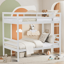 SESSLIFE Bunk Bed Twin Over Twin, Kids Bunk Bed with Guard Rails for Boys Girls(White)