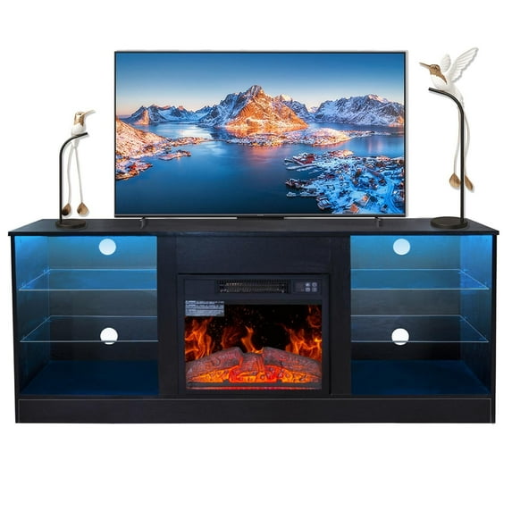 Sesslife Cable Management Television Stand, Fiberboard Modern Black, 57.80x15.50x24.80", 91.93 lbs