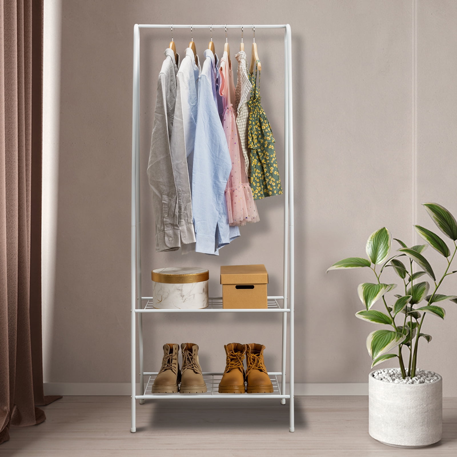 Sesslife Clothes Rack with 2 Tier Durable Shelf for Shoes Metal Clothing Rack with Bottom Shelf Garment Rack for Hanging Clothes White Walmart