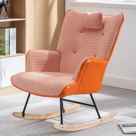 Sesslife Comfy Rocking Chair for Nursery, Glider Chair with High Backrest, Armrests & Upholstered Pad, Bedroom Nursery Rocker Chair for Baby & Kids, Orange