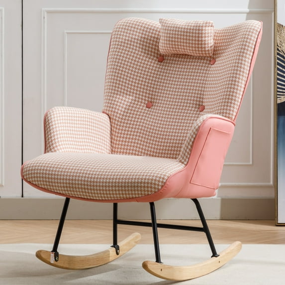 Sesslife Comfy Rocking Chair for Nursery, Glider Chair with High Backrest, Armrests & Upholstered Pad, Bedroom Nursery Rocker Chair for Baby & Kids, Pink