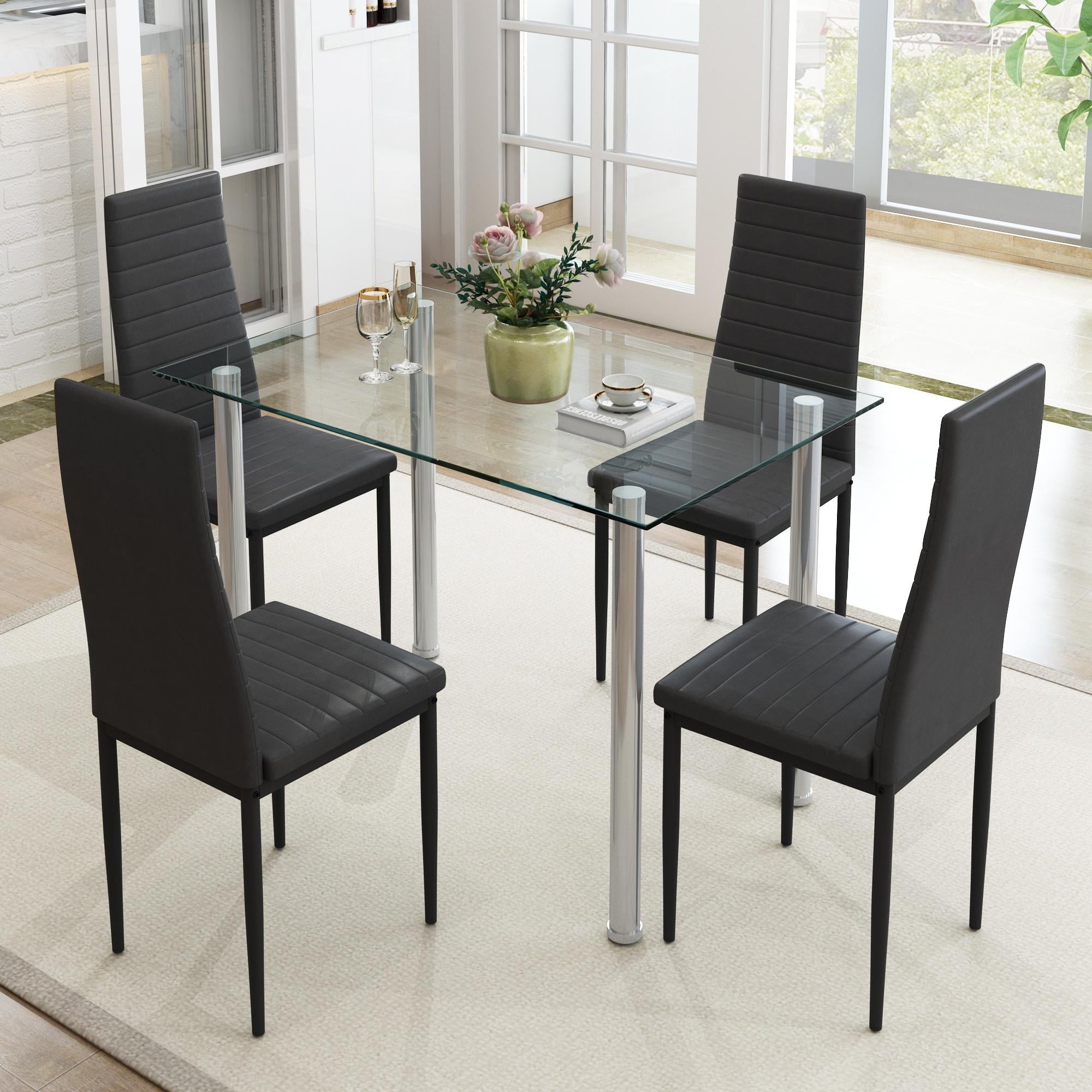 Sesslife Dining Table Set for 4, Modern Kitchen Table with Faux Leather ...