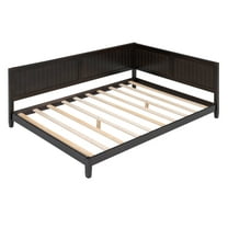 Sesslife Espresso Daybed, Full Size Solid Wood Sofa Bed Frame, Modern L-shape Daybed with Wooden Slats, No Box Spring Needed, 600lbs Capacity