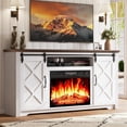 thumbnail image 1 of PAPROOS Fireplace TV Stand with Sliding Barn Doors & 2 Built-In Drawers for TVs up to 70", Farmhouse Entertainment Center with Fireplace, Adjustable Shelves, TV Console for Living Room, White+Brown, 1 of 13