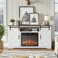 thumbnail image 1 of PAPROOS Fireplace TV Stand for TVs up to 65 Inch, Farmhouse Entertainment Center with 23" Fireplace, Sliding Barn Doors, 2 Storage Drawers, Adjustable Shelves, TV Console for Living Room, White+Brown, 1 of 13