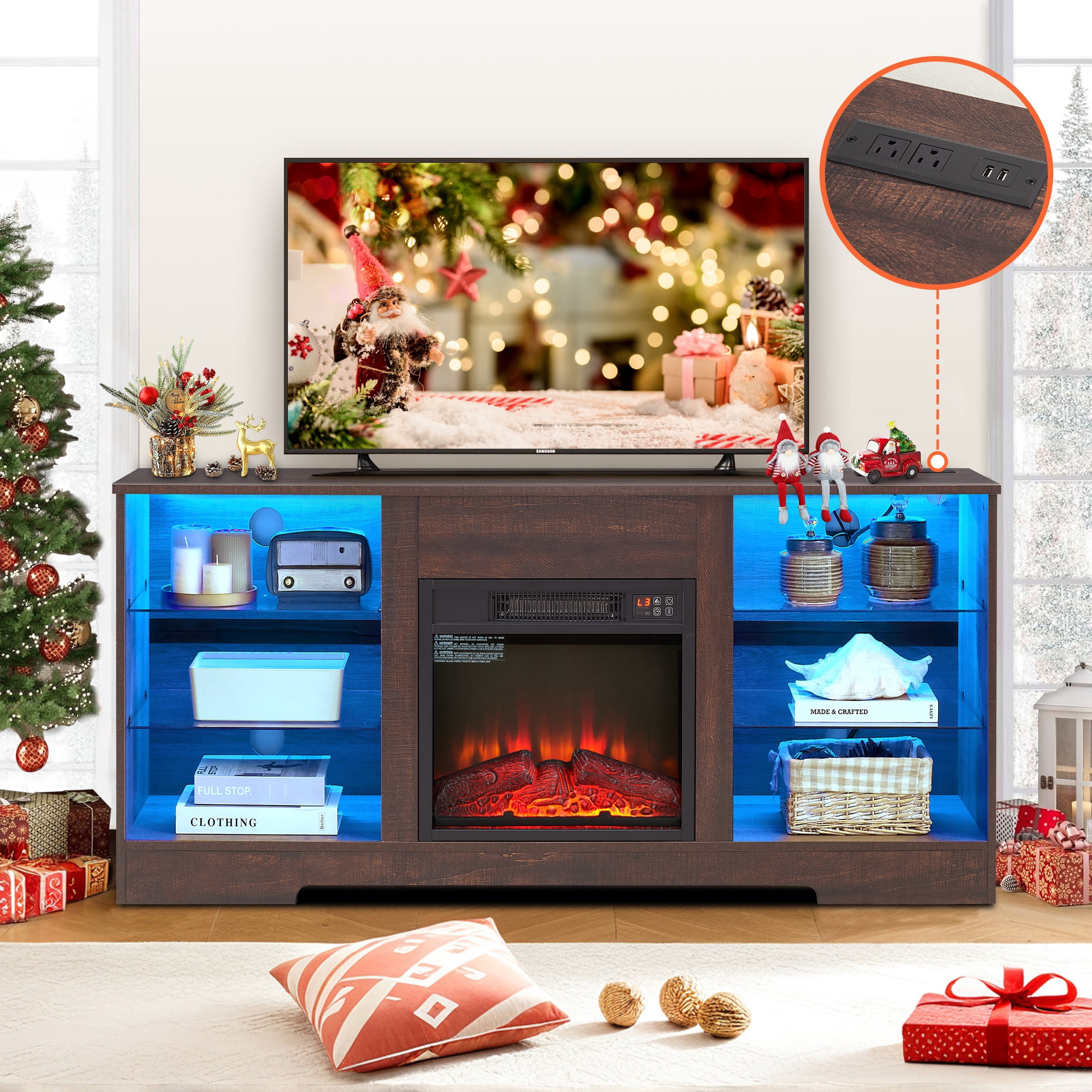Sesslife Fireplace TV Stand with LED Light for 65 Inch TV, Farmhouse TV ...