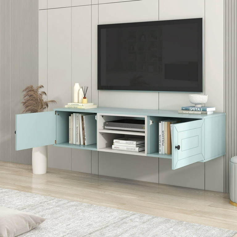 Wooden TV Unit Design With Wall-Mounted Storage Units