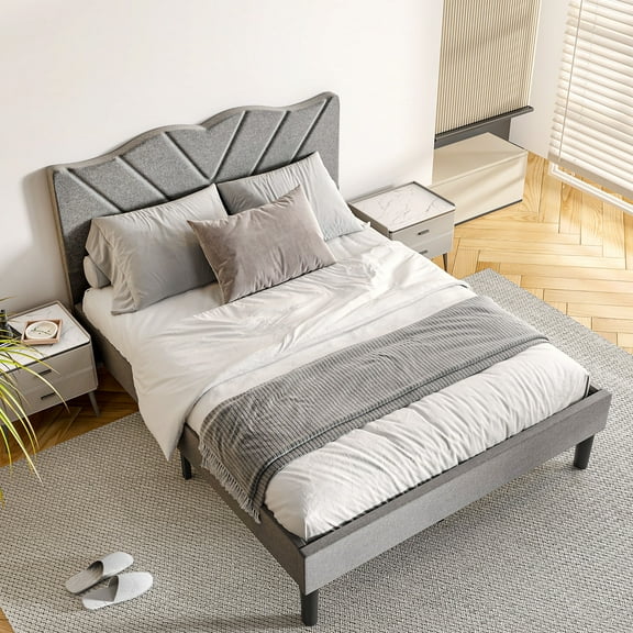 Sesslife Full Bed Frame with Upholstered Headboard, Modern Platform Bed Full Size with Strong Wooden Slats, Large Under Bed Storage, Easy Assembly, No Box Spring Needed, Noise-Free, Gray