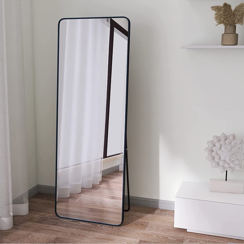 Full Length Mirror, Round Corner Aluminum Alloy Frame Floor Full Body Large  Mirror, Stand or Leaning Against Wall 65x22