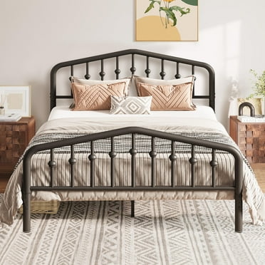 PAPROOS Full Bed Frame with Victorian Vintage Headboard and Footboard, Metal Platform Bed with Under Bed Storage, No Box Spring Needed, Noise Free, Black