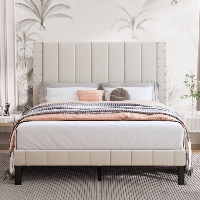 Sesslife Full Size Upholstered Platform Bed Frame with Classic