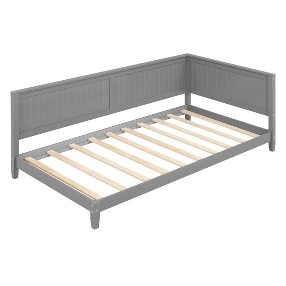 Sesslife Gray Daybed, Twin Size Solid Wood Sofa Bed Frame, Modern L-shape Daybed with Wooden Slats, No Box Spring Needed, 400lbs Capacity
