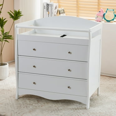 Sesslife Infant Changing Station with 3 Drawers, Baby Dresser With Changing Table Top for Nursery, Easy Assembly (White)