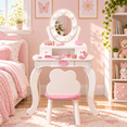 thumbnail image 1 of SESSLIFE Kids Vanity Set with Mirror Lights and Drawers, Wooden Princess Makeup Desk Set, Toddler Dressing Table Set, Pretend Play Kids Vanity Table and Chair Set for Little Girls aged 3+, White, 1 of 9