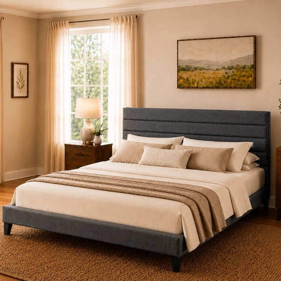 SESSLIFE Queen Bed Frame, 3-Position Adjustable Headboard Linen-Like Upholstered Platform Bed Frame for Teens Adults, No Box Spring Needed, Easy Assembly, Noise Free, Dark Gray