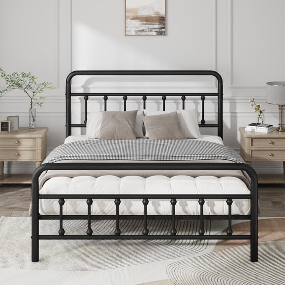 SESSLIFE Queen Size Metal Bed Frame, Victorian Style Platform Bed Frame with Headboard and Footboard, Stable & Noiseless, No Box Spring Needed, Easy Assembly