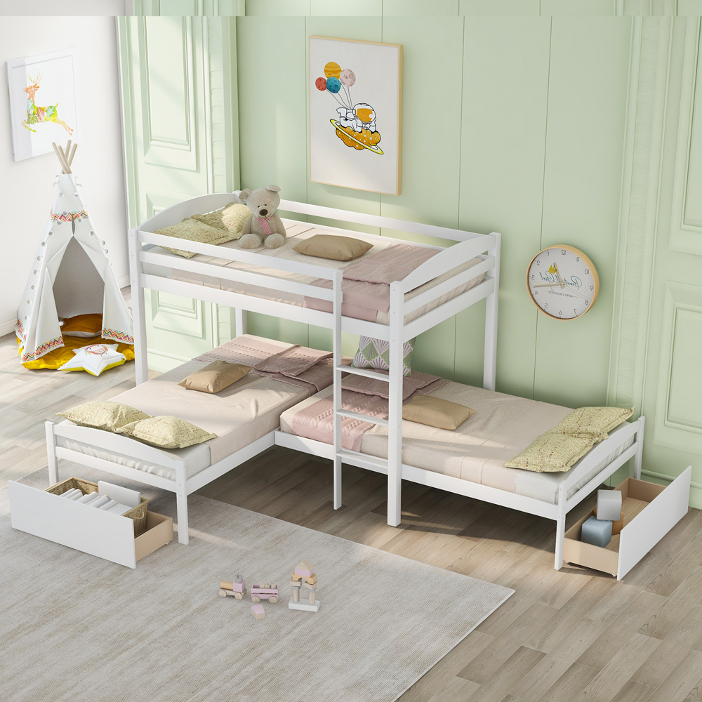 Sesslife L Shaped Triple Bunk Beds, Twin Over Twin Bunk Bed and with