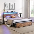 thumbnail image 1 of Sesslife LED Full Bed Frame with 2 Layer Storage Headboard, Metal Platform Bed with Charging Station and LED Light, Modern Bed Frame with Underbed Storage & 2 Drawers, No Box Spring Needed, Brown, 1 of 13