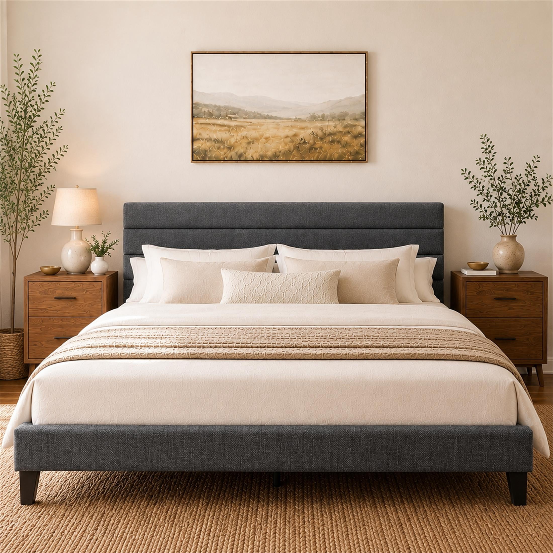 SESSLIFE King Size Bed Frame with Adjustable Upholstered Headboard, Linen Upholstered Platform Bed Frame King, Noise Free, No Box Spring Needed, Gray