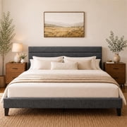 SESSLIFE King Size Bed Frame with Adjustable Upholstered Headboard, Linen Upholstered Platform Bed Frame King, Noise Free, No Box Spring Needed, Gray