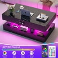 thumbnail image 1 of SESSLIFE Large Black LED Coffee Table with 2 Storage Drawers, Charging Station, Modern High Gloss Coffee Table w/LED Lights/APP Control, 2 Tiers Rectangle Living Room Furniture w/Marbling Print 47.2", 1 of 13