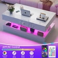 thumbnail image 1 of Sesslife Large White LED Coffee Table with 2 Storage Drawers, Charging Station, Modern High Gloss Coffee Table w/LED Lights/APP Control, 2 Tiers Rectangle Living Room Furniture w/Marbling Print 47.2", 1 of 13