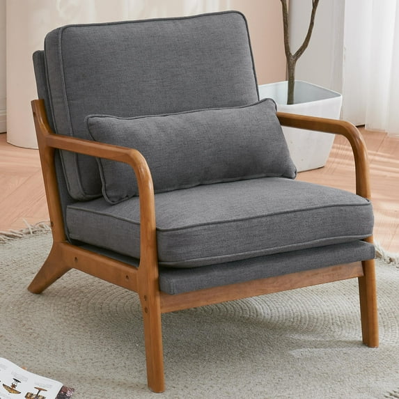 Sesslife Modern Accent Chair, Armrest Upholstered Single Lounge Chair, Leisure Chair Reception Chair for Living Room, Bedroom, Reading Room, Gray