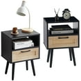 thumbnail image 1 of PAPROOS Nightstand Set of 2, Bedside Table with Wood Legs, Modern End Side Table with a Fabric Drawer and Shelf, Versatile Nightstand for Bedroom Sofa Entryway, Black, 1 of 5