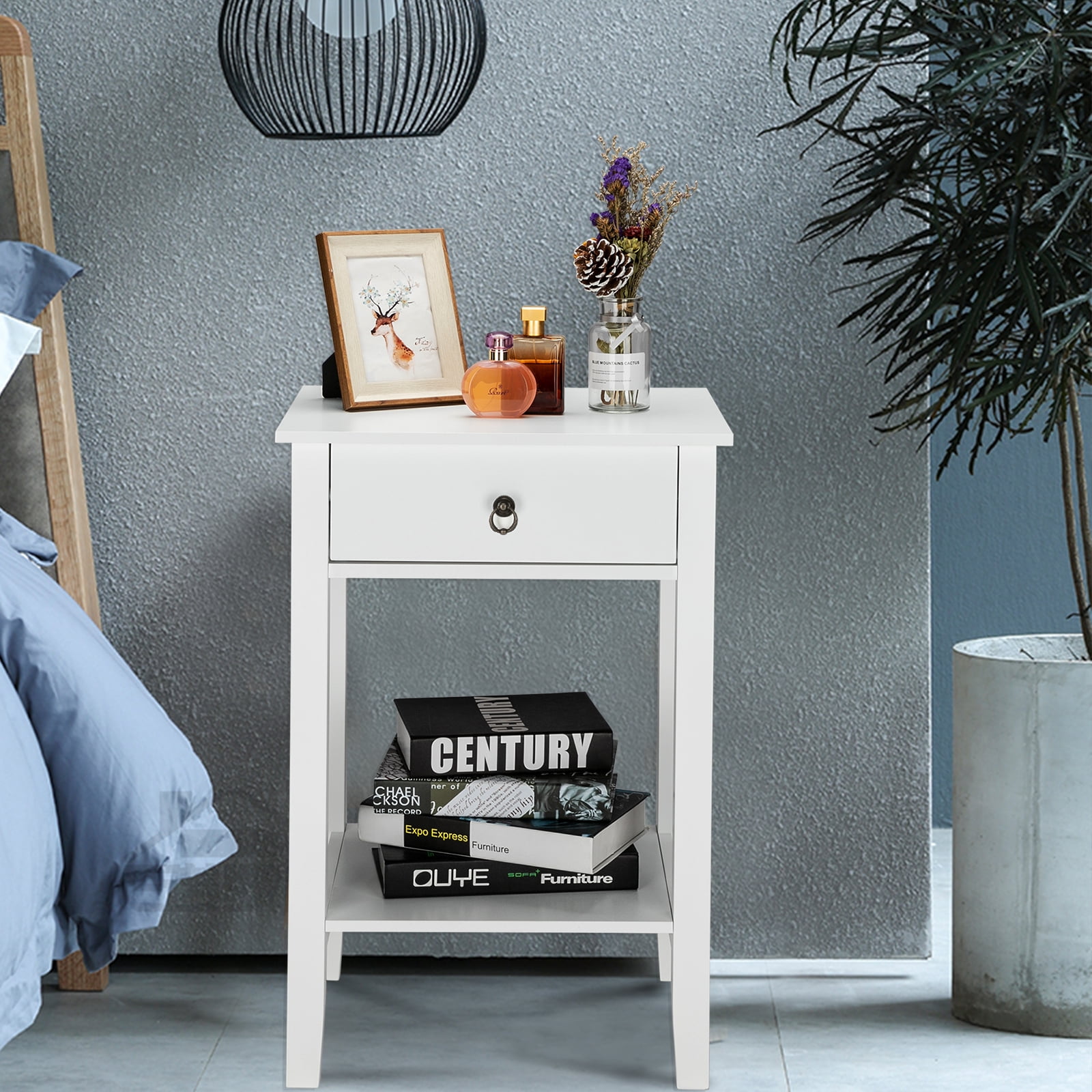 Sesslife Night Stand, Small Side Table with Drawer & 1 Shelf, 2 Tier ...
