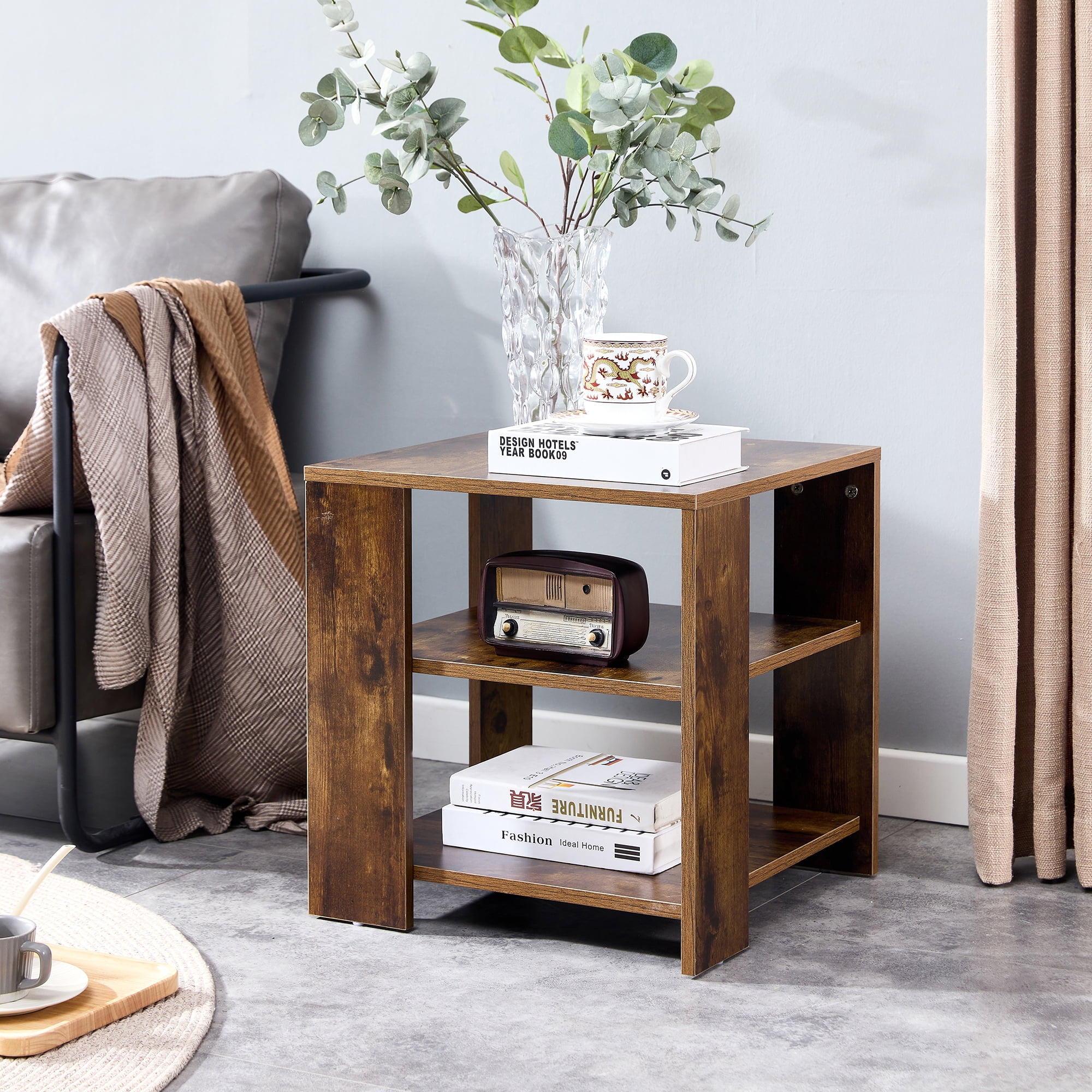 Sesslife Night Stand Small Side Table with a Drawer Rustic Brown End Table with Storage End Tables for Living Room Wood Side Tables