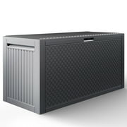 90 GALLON Deck Box, Outdoor Plastic Waterproof Storage Box Bench, Indoor Storage Bin Container for Patio Cushions, Garden Tools and Pool Toys, Gray