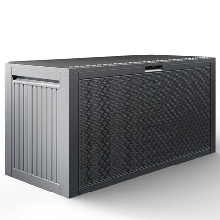 90 GALLON Deck Box, Outdoor Plastic Waterproof Storage Box Bench, Indoor Storage Bin Container for Patio Cushions, Garden Tools and Pool Toys, Gray