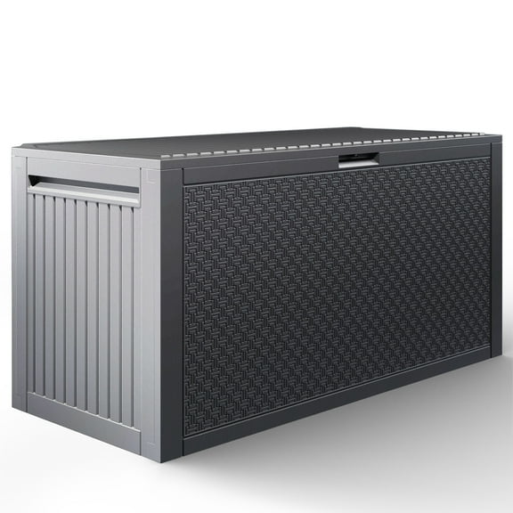 90 GALLON Deck Box, Outdoor Plastic Waterproof Storage Box Bench, Indoor Storage Bin Container for Patio Cushions, Garden Tools and Pool Toys, Gray