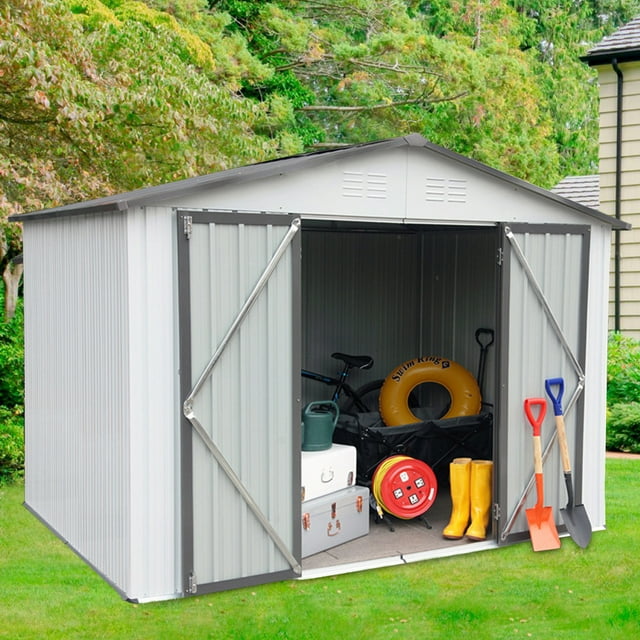 Sesslife Outdoor Storage Shed, 8 x 6 Ft Galvanized Steel Tool Storage