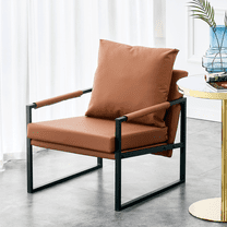 Sesslife PU Leather Accent Arm Chair, Modern Armchair with Metal Frame, Extra-Thick Padded Backrest and Seat Cushion, Single Brown Sofa Chair for Living Room