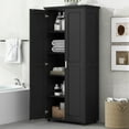 thumbnail image 1 of Sesslife Pantry Storage Cabinet, 71" Tall Bathroom Storage Cabinet with 2 Doors and Adjustable Shelves, Freestanding Storage Organizer Unit Floor Cabinet for Home Bathroom Kitchen Office Home, Black, 1 of 8