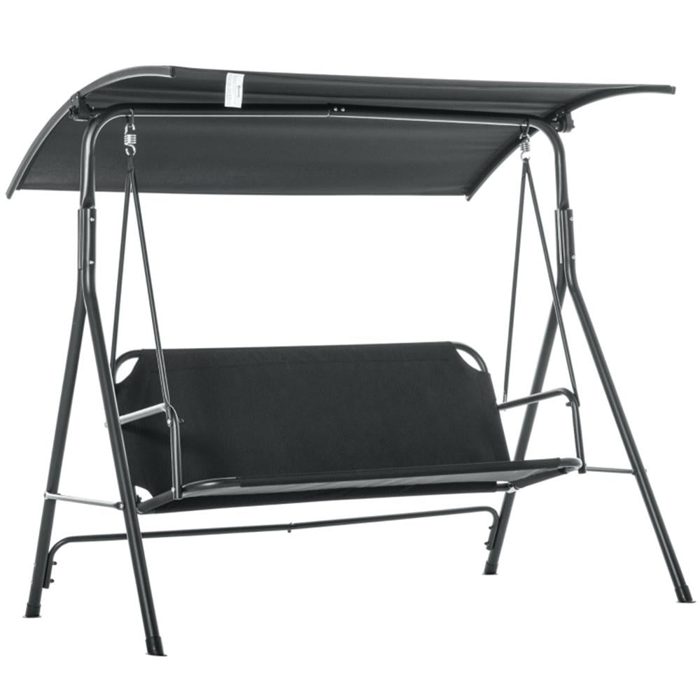 Black Powder Coated Steel 3-Person Outdoor Patio Swing with Adjustable Canopy