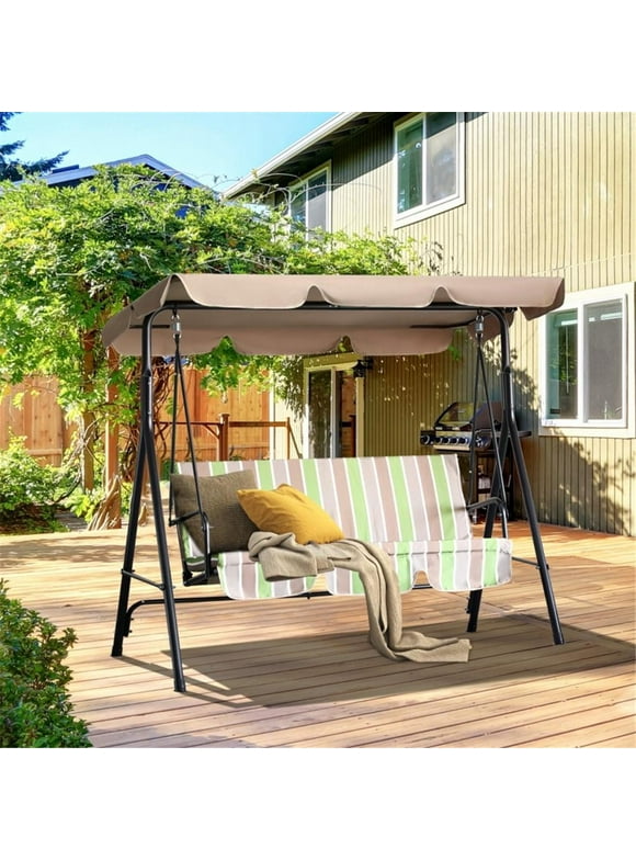 Sesslife Patio Swings with Canopy, 3-Seater Outdoor Canopy Swing for Adults, Canopy Swing Glider for Porch Garden Poolside Backyard, Brown, TE2681