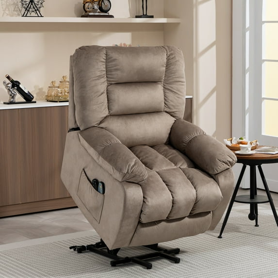 Sesslife Power Lift Recliner Chair with Heat and Vibration Massage for Elderly, Electric Recliners for Living Room Bedroom, Single Sofa Chair Ergonomic Fabric Lounge Chair with Side Pockets, Brown