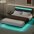thumbnail image 1 of Sesslife Queen Bed Frame with LED Lights, Upholstered Floating Bed with Adjustable Velvet Headboard, Modern Floating Bed Frame with Sensor Lights, No Box Spring Needed, Easy Assembly, Gray, 1 of 8