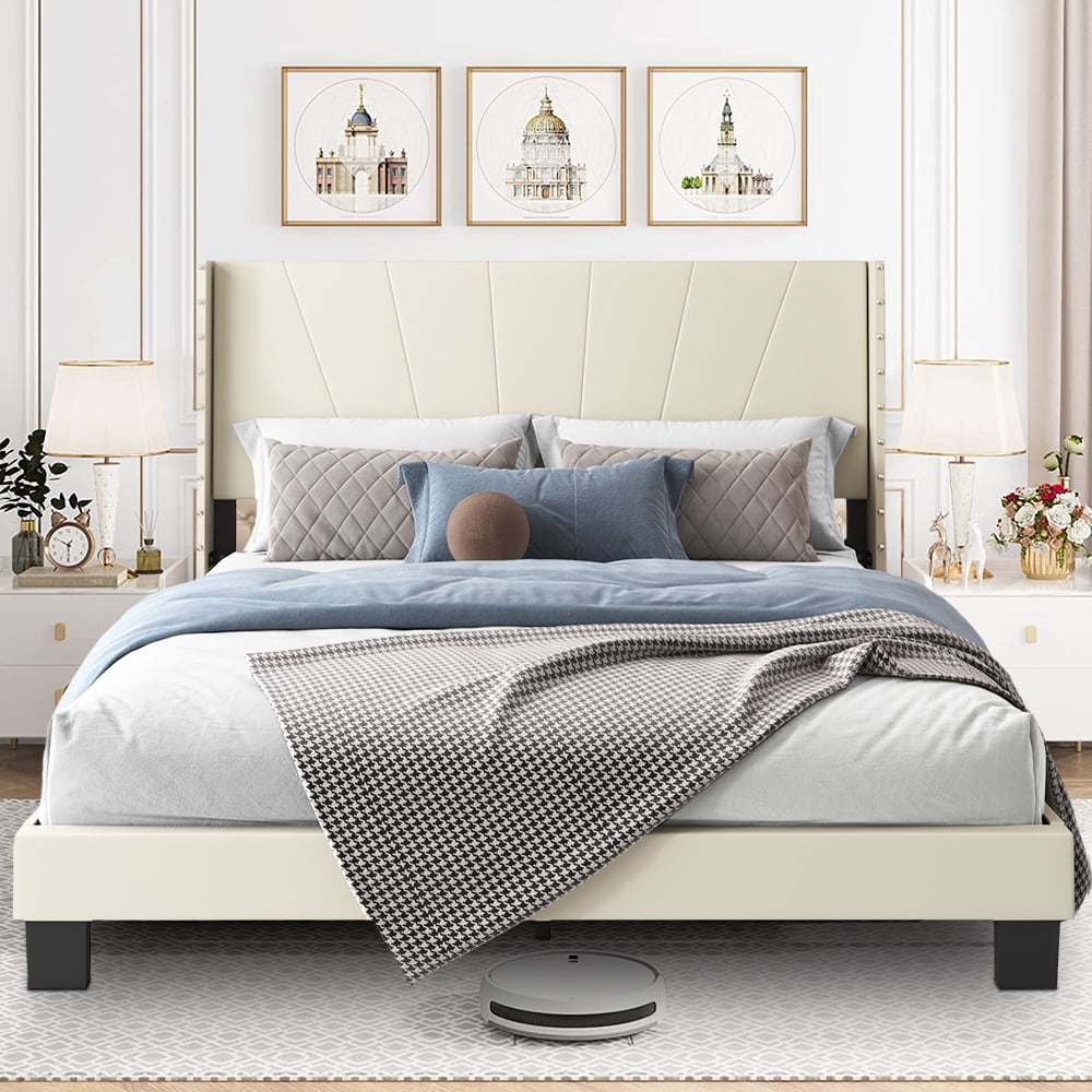 Sesslife Queen Bed Frame, Upholstered Platform Bed Frame, Mattress ...