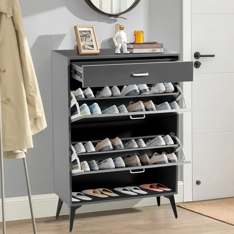 Shoe Storage Cabinet for Entryway Slim,Hidden Shoe Organizer Cabinet,Narrow  Shoe Cabinet with Doors,Closed Shoe Rack,Shoe Closet,3-Tier Tipping Bucket