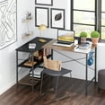 thumbnail image 1 of Sesslife Small Computer L-Shaped Desk, Brown Writing L-Shaped Desk，Modern Study L-Shaped Desk with Metal Frame for Home Office Workstation, 1 of 10