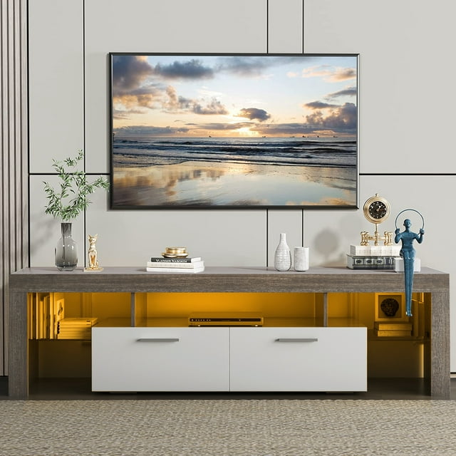 Sesslife TV Stand for 70 Inch TV, High Glossy Front Cabinet with LED ...