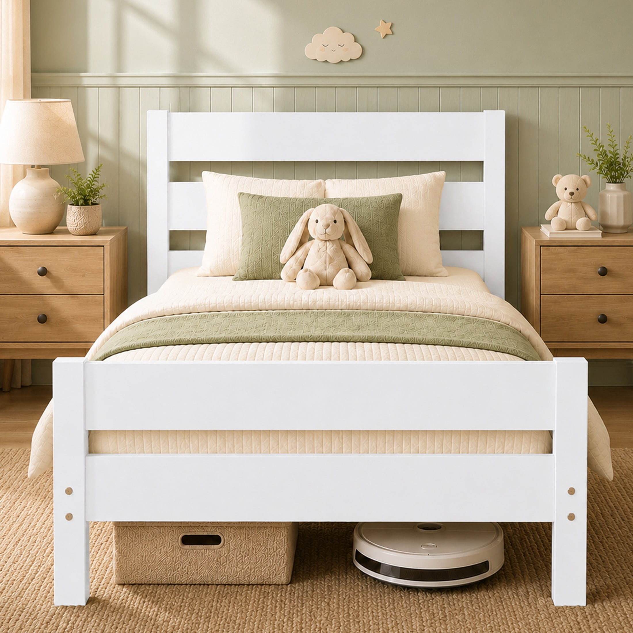 SESSLIFE Twin Bed Frame, Solid Wood Twin Platform Bed Frame with Headboard & Footboard, No Box Spring Needed with 250LBS, Easy Assembly, White