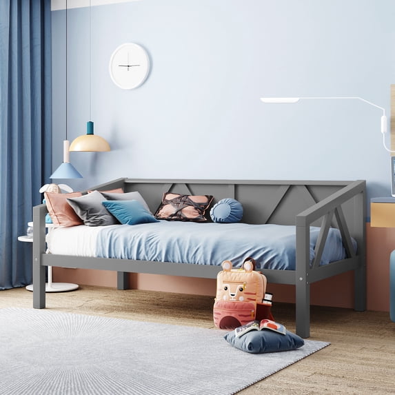 Sesslife Twin Daybed Frame, Solid Wood Daybed Frame, No Box Spring Needed(Gray)