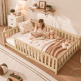 thumbnail image 1 of Sesslife Twin Montessori Floor Bed, Wood Twin Size Floor Bed Frame with Safety Guardrails and Slats, Low Profile Toddler Bed for Kids Boys and Girls, No Box Spring Needed, Natural, 1 of 10