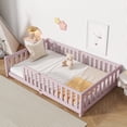 thumbnail image 1 of Sesslife Twin Montessori Floor Bed, Wood Twin Size Floor Bed Frame with Safety Guardrails and Slats, Low Profile Toddler Bed for Kids Boys and Girls, No Box Spring Needed, Pink, 1 of 9